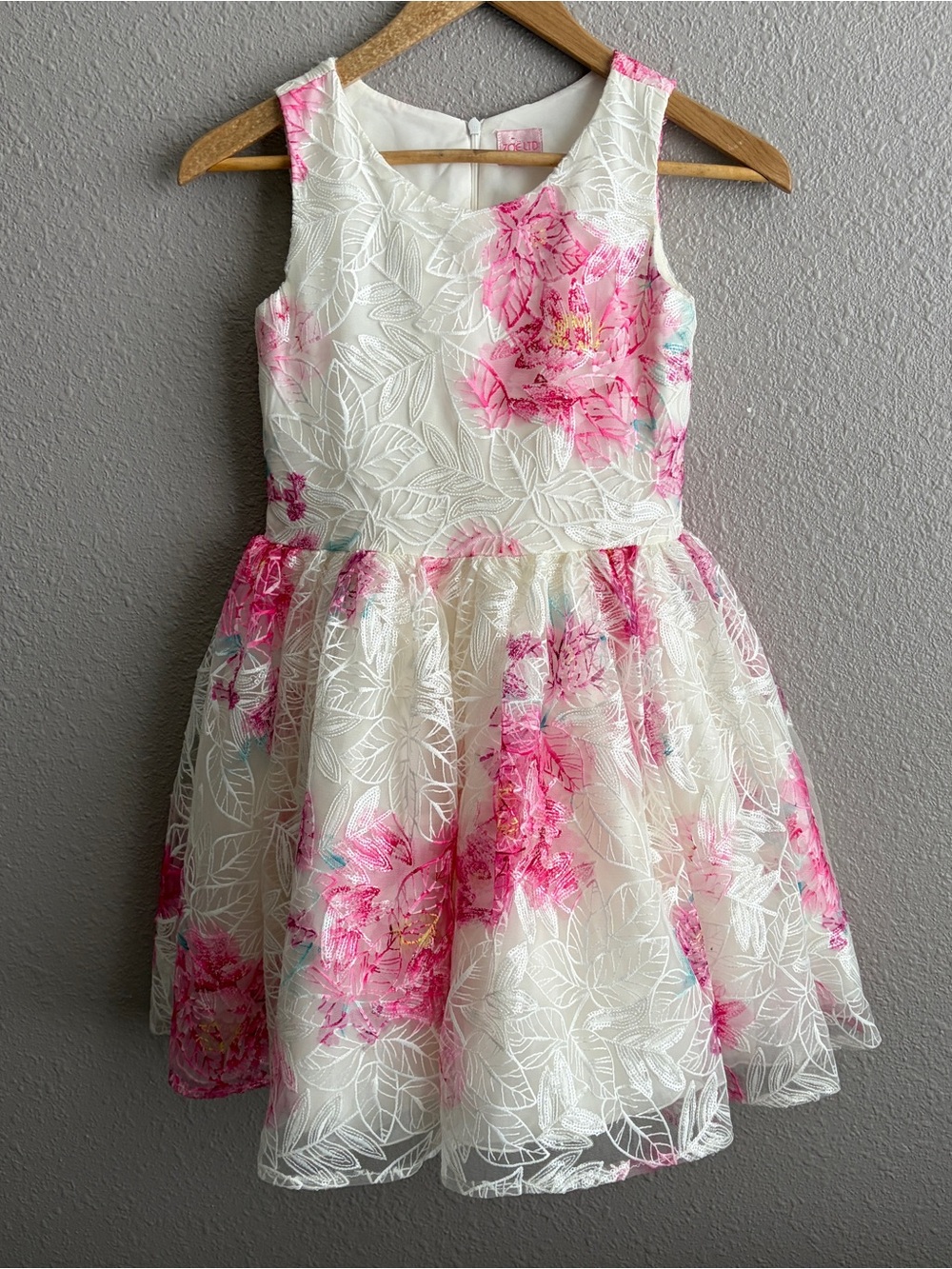 Zoe Ltd White Pink Floral Sequins Lace Girls Party Dress 12